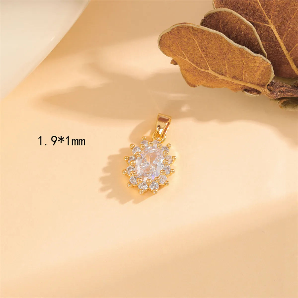 Wholesale Cute Handmade Shiny Sunflower Leaves Heart Shape Brass Plating Inlay 18K Gold Plated Zircon