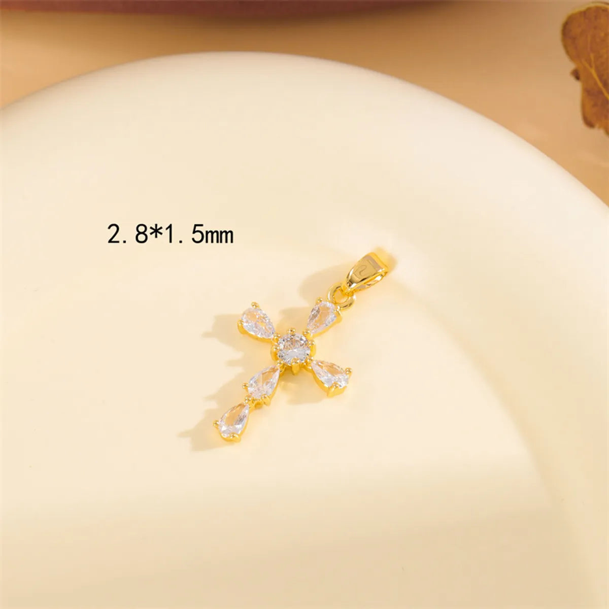 Wholesale Cute Handmade Shiny Sunflower Leaves Heart Shape Brass Plating Inlay 18K Gold Plated Zircon