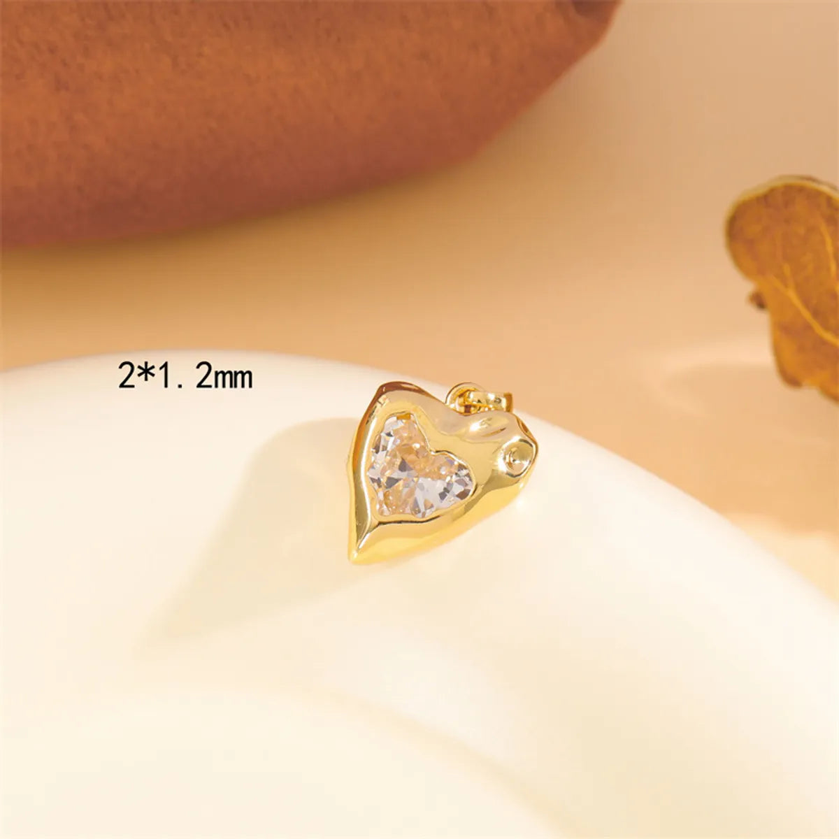 Wholesale Cute Handmade Shiny Sunflower Leaves Heart Shape Brass Plating Inlay 18K Gold Plated Zircon