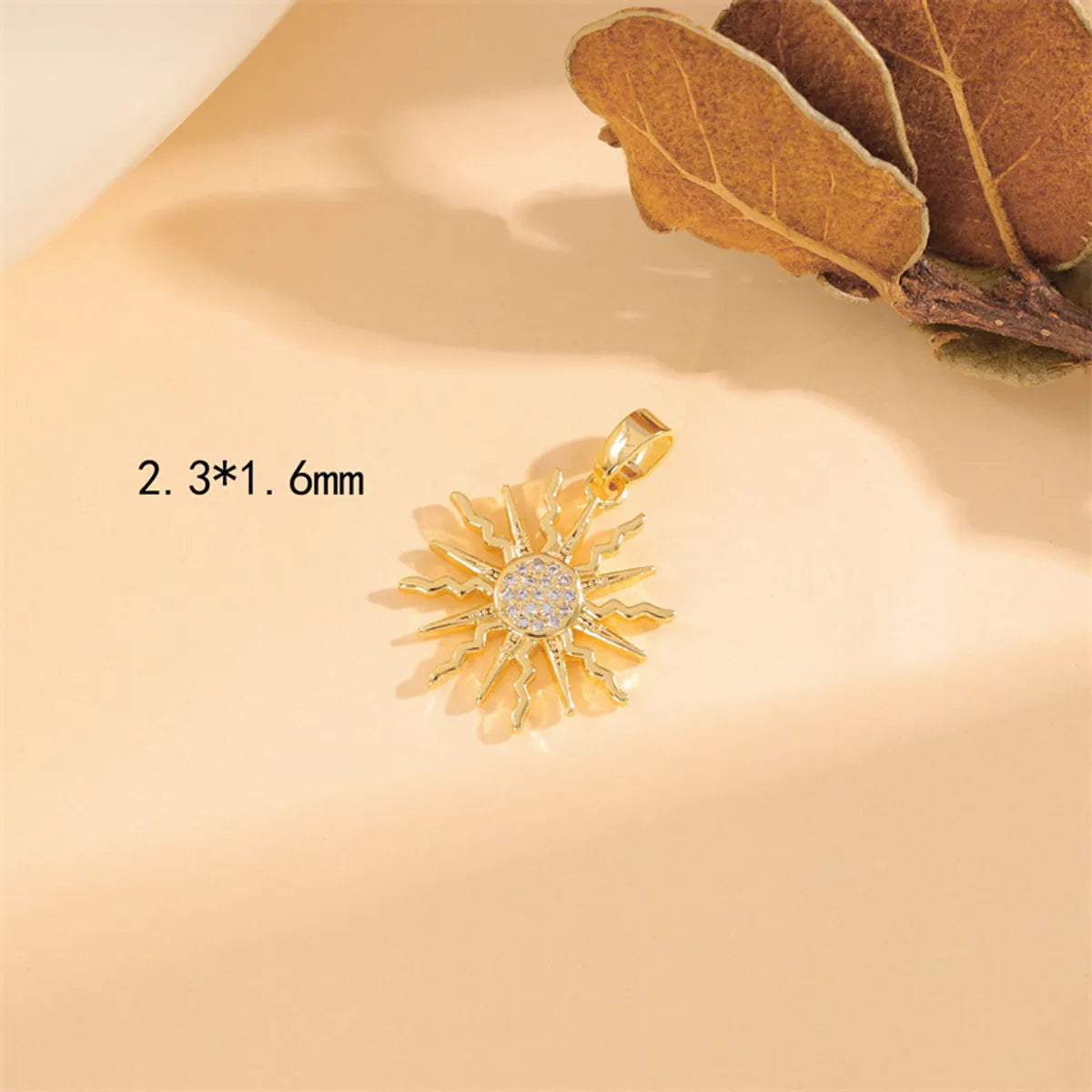 Wholesale Cute Handmade Shiny Sunflower Leaves Heart Shape Brass Plating Inlay 18K Gold Plated Zircon