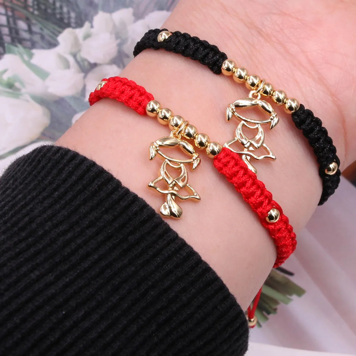 Cute Handmade Sweet Cartoon Character Rope Copper Knitting Polishing Plating 18k Gold Plated Drawstring Bracelets