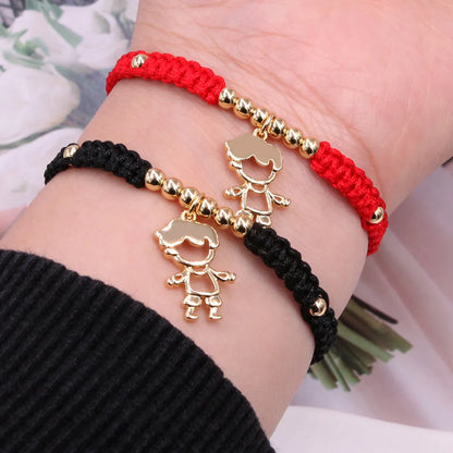 Cute Handmade Sweet Cartoon Character Rope Copper Knitting Polishing Plating 18k Gold Plated Drawstring Bracelets