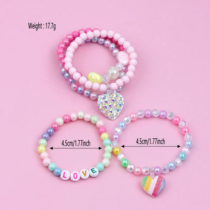 Cute Handmade Sweet Heart Shape Arylic Synthetic Resin Beaded Handmade Girl's Bracelets