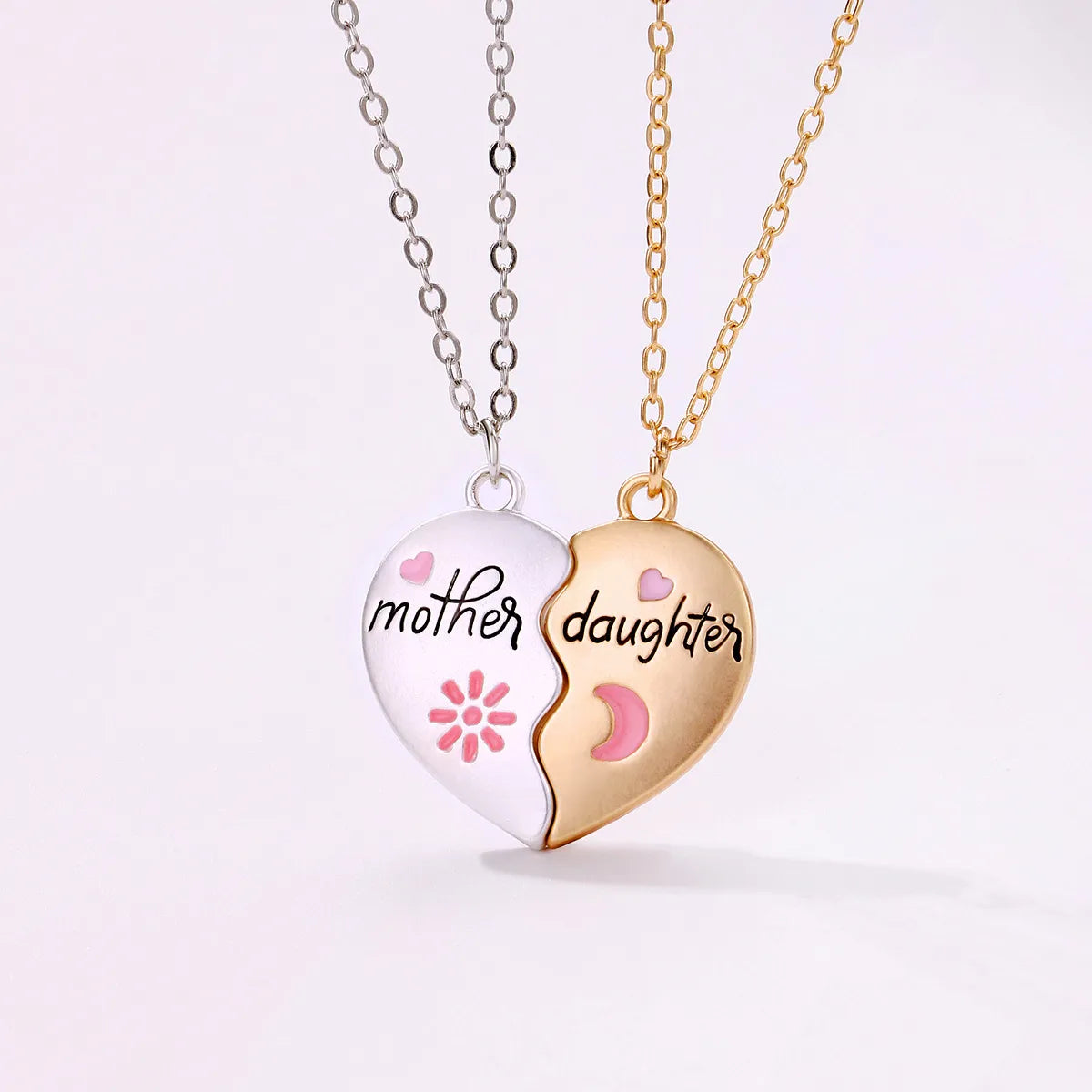 Cute Heart Shape Alloy Enamel Plating Mother's Day Mother&daughter Pendant Necklace