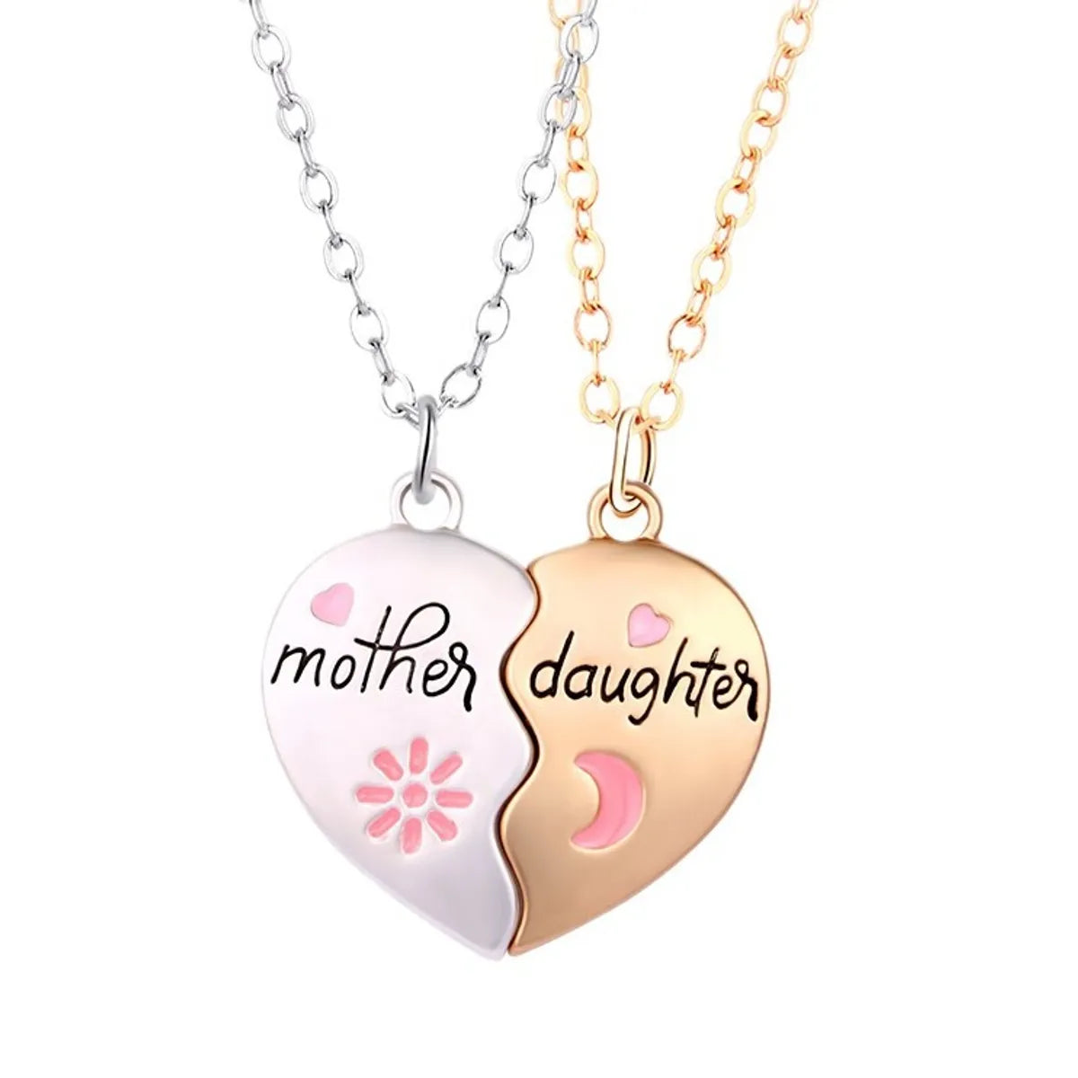 Cute Heart Shape Alloy Enamel Plating Mother's Day Mother&daughter Pendant Necklace