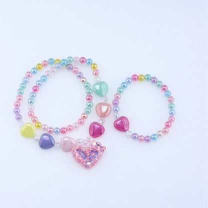 Cute Heart Shape Artificial Crystal Resin Beaded Girl's Necklace