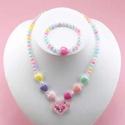 Cute Heart Shape Artificial Crystal Resin Beaded Girl's Necklace