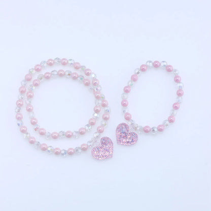 Cute Heart Shape Artificial Crystal Resin Beaded Girl's Necklace