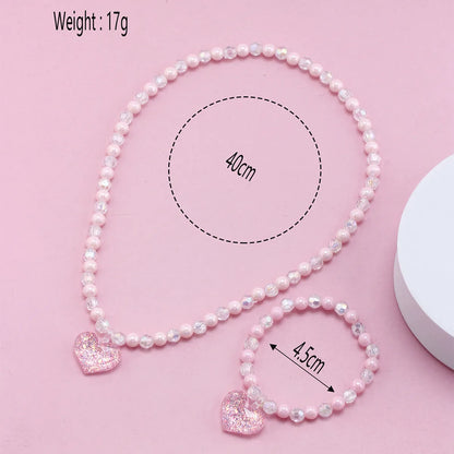 Cute Heart Shape Artificial Crystal Resin Beaded Girl's Necklace