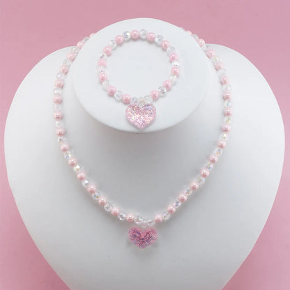 Cute Heart Shape Artificial Crystal Resin Beaded Girl's Necklace