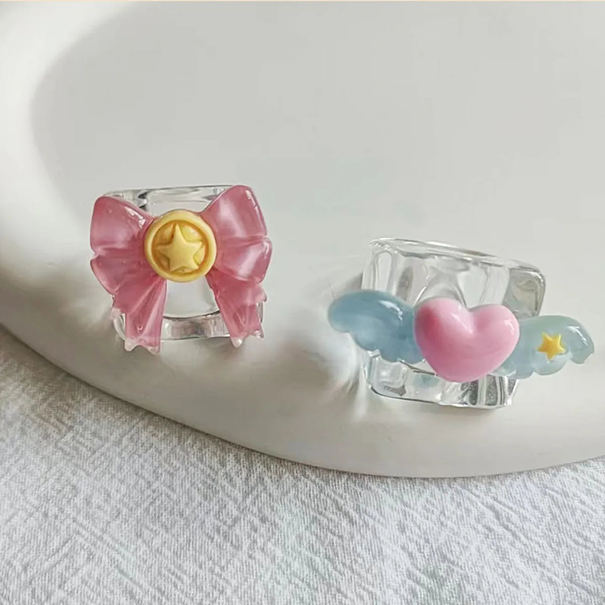 Cute Heart Shape Bow Knot Magic Wand Resin Epoxy Women's Rings