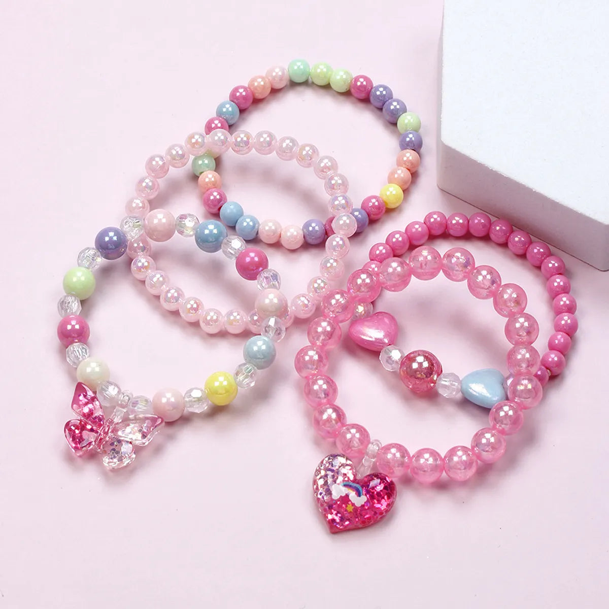 Cute Heart Shape Butterfly Plastic Beaded Girl's Bracelets