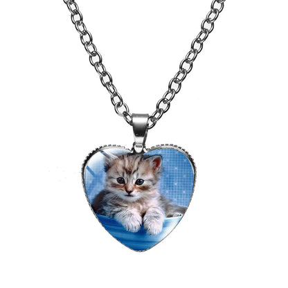 Cute Heart Shape Cat Glass Glass Plating Women's Pendant Necklace