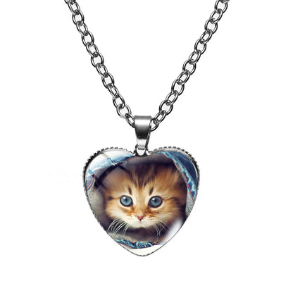 Cute Heart Shape Cat Glass Glass Plating Women's Pendant Necklace