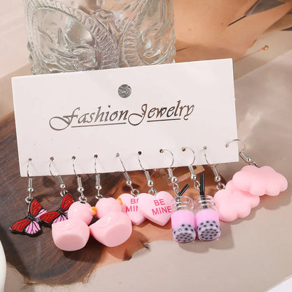 Cute Heart Shape Flower Butterfly Alloy Resin Metal Earrings