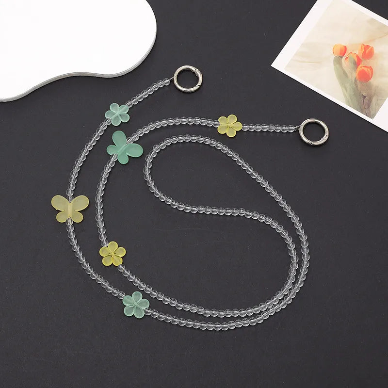 Cute Heart Shape Flower Butterfly Arylic Beaded Stoving Varnish Mobile Phone Chain