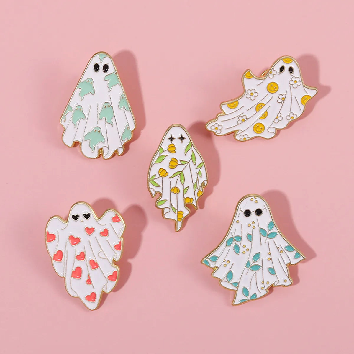 Cute Heart Shape Flower Ghost Alloy Plating Unisex Brooches