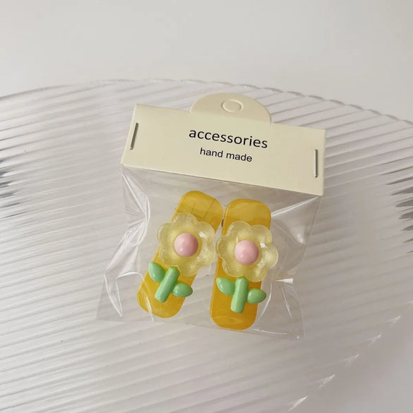 Cute Heart Shape Flower Plastic Resin Stoving Varnish Hair Claws 2 Pieces