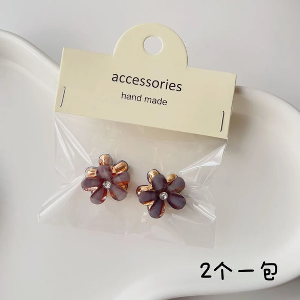 Cute Heart Shape Flower Plastic Resin Stoving Varnish Hair Claws 2 Pieces