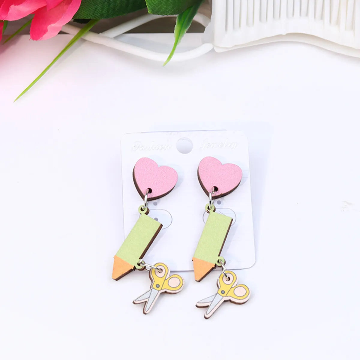 Cute Heart Shape Pencil Arylic Women'S Drop Earrings