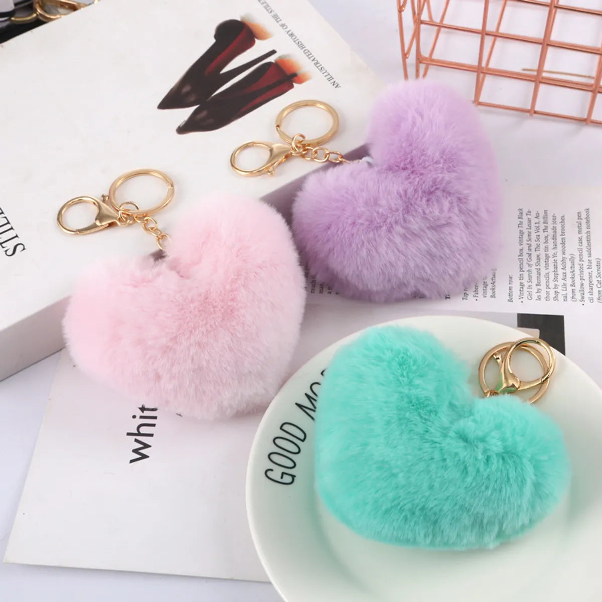 Cute Heart Shape Plush Flocking Keychain