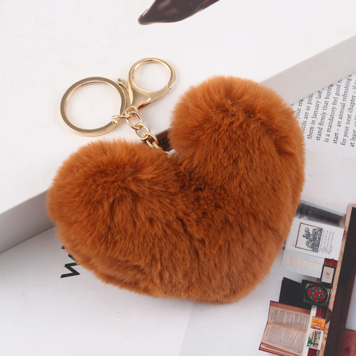 Cute Heart Shape Plush Flocking Keychain