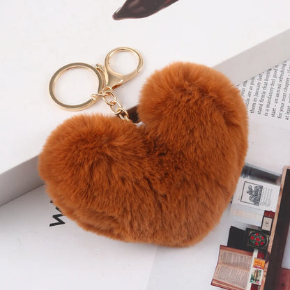 Cute Heart Shape Plush Flocking Keychain