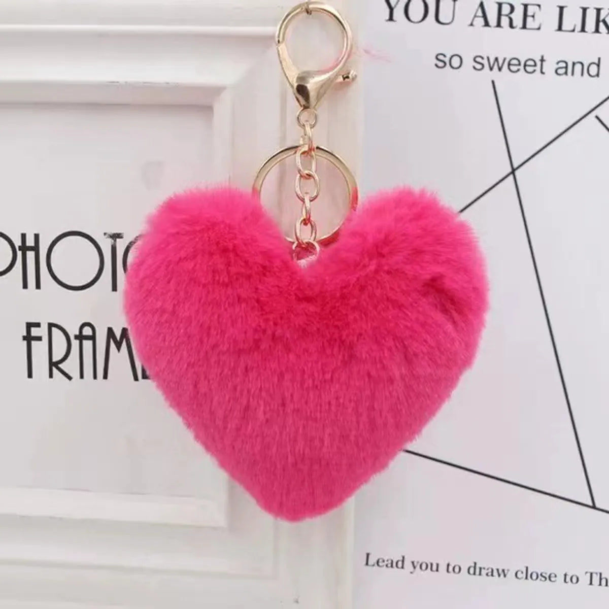 Cute Heart Shape Plush Flocking Keychain