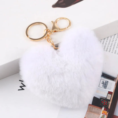 Cute Heart Shape Plush Flocking Keychain