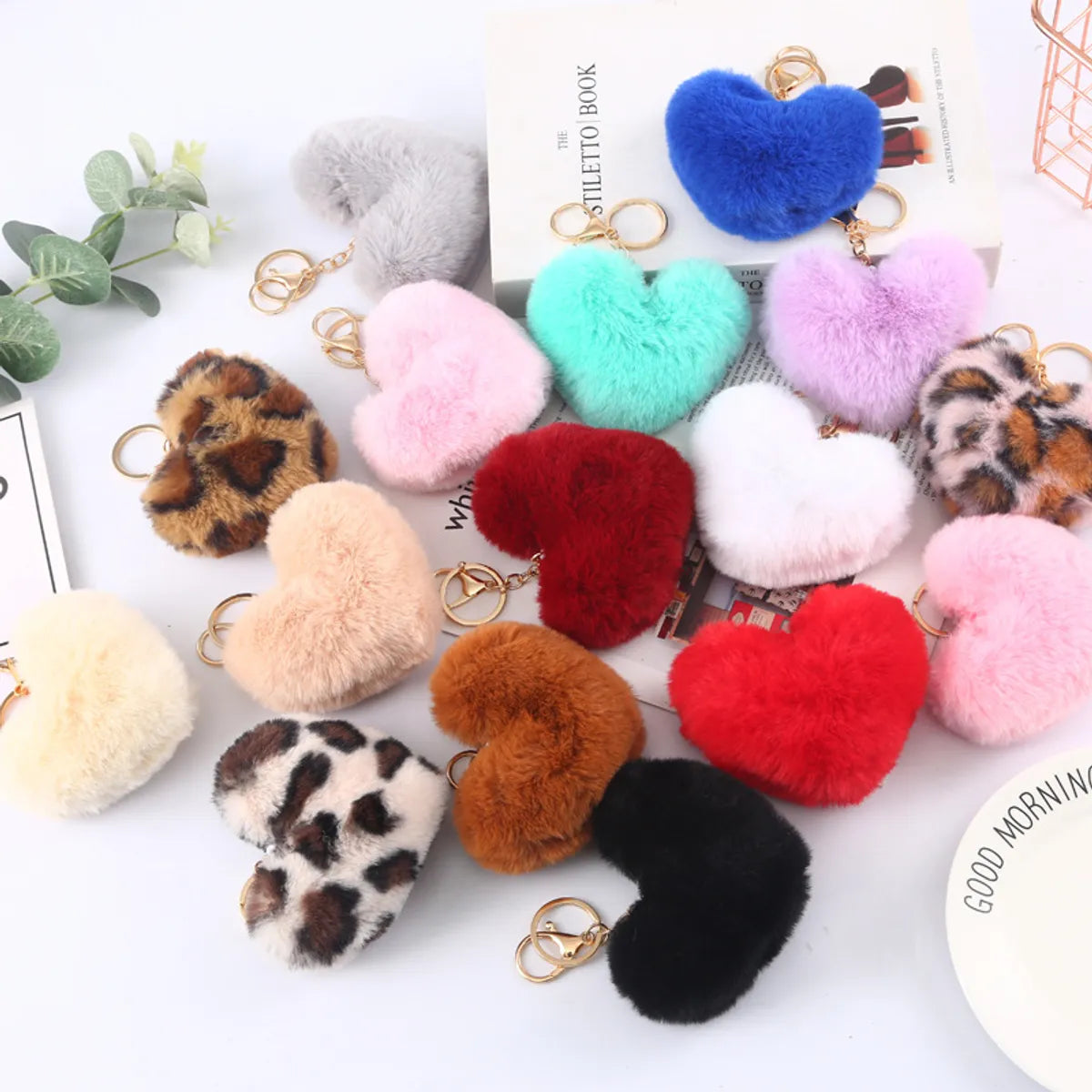 Cute Heart Shape Plush Flocking Keychain