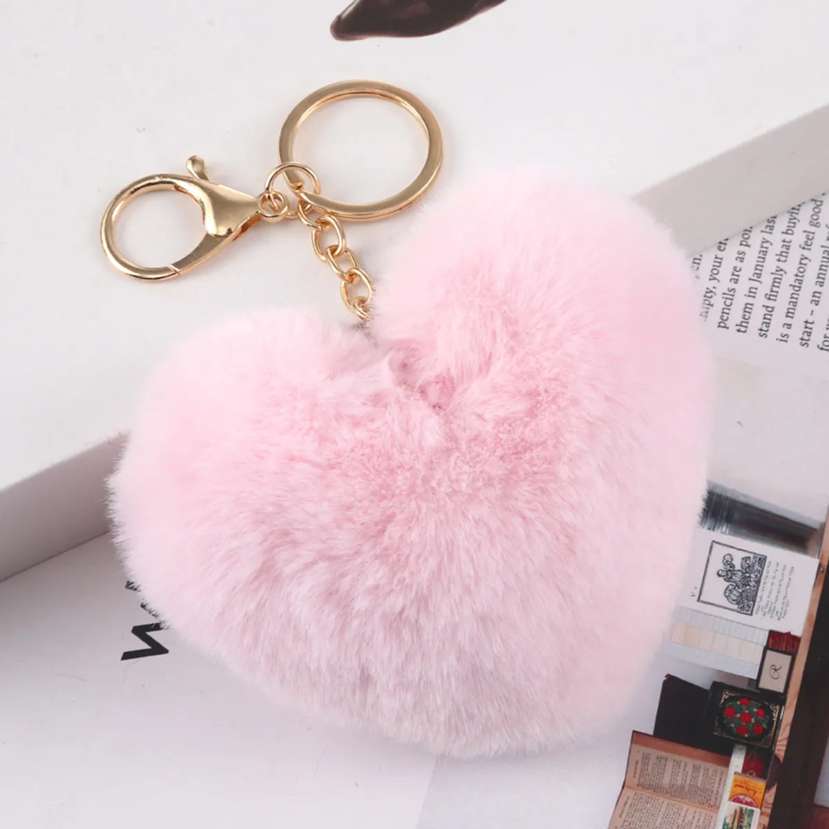 Cute Heart Shape Plush Flocking Keychain