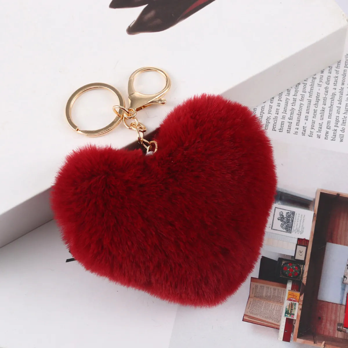 Cute Heart Shape Plush Flocking Keychain