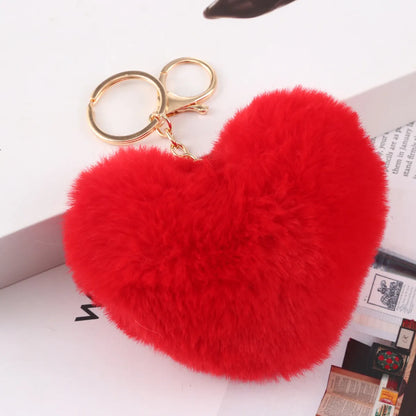 Cute Heart Shape Plush Flocking Keychain