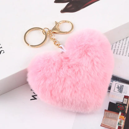 Cute Heart Shape Plush Flocking Keychain