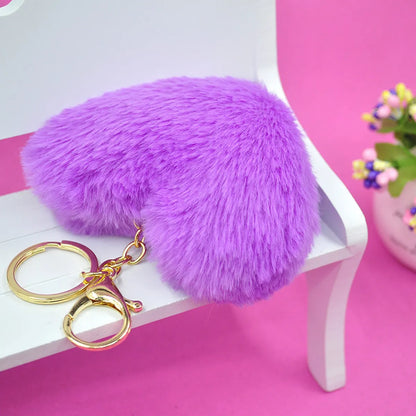 Cute Heart Shape Plush Flocking Keychain