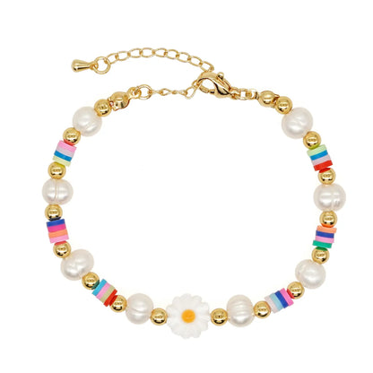 Cute Heart Shape Smiley Face Flower Freshwater Pearl Soft Clay Beaded Bracelets