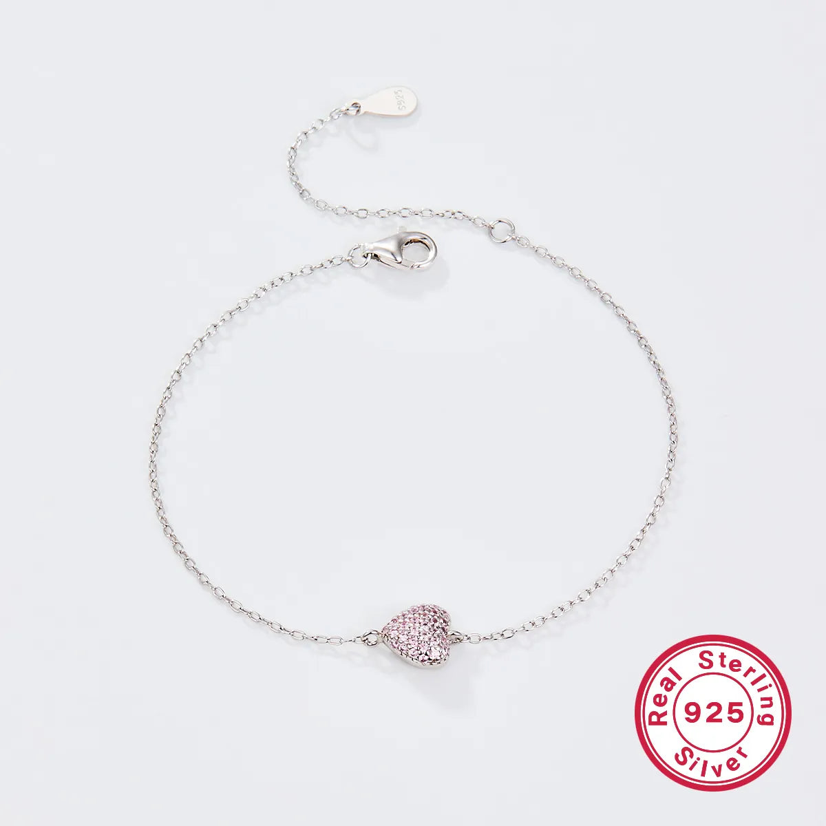 Cute Heart Shape Sterling Silver Plating Inlay Zircon White Gold Plated Bracelets