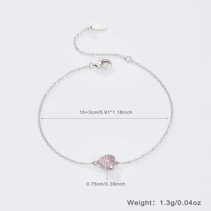 Cute Heart Shape Sterling Silver Plating Inlay Zircon White Gold Plated Bracelets