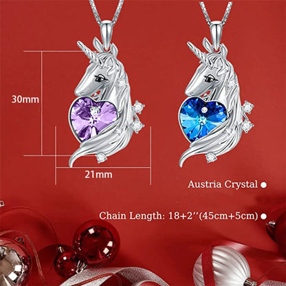 Cute Heart Shape Unicorn Alloy Inlay Rhinestones Pendant Necklace 1 Piece