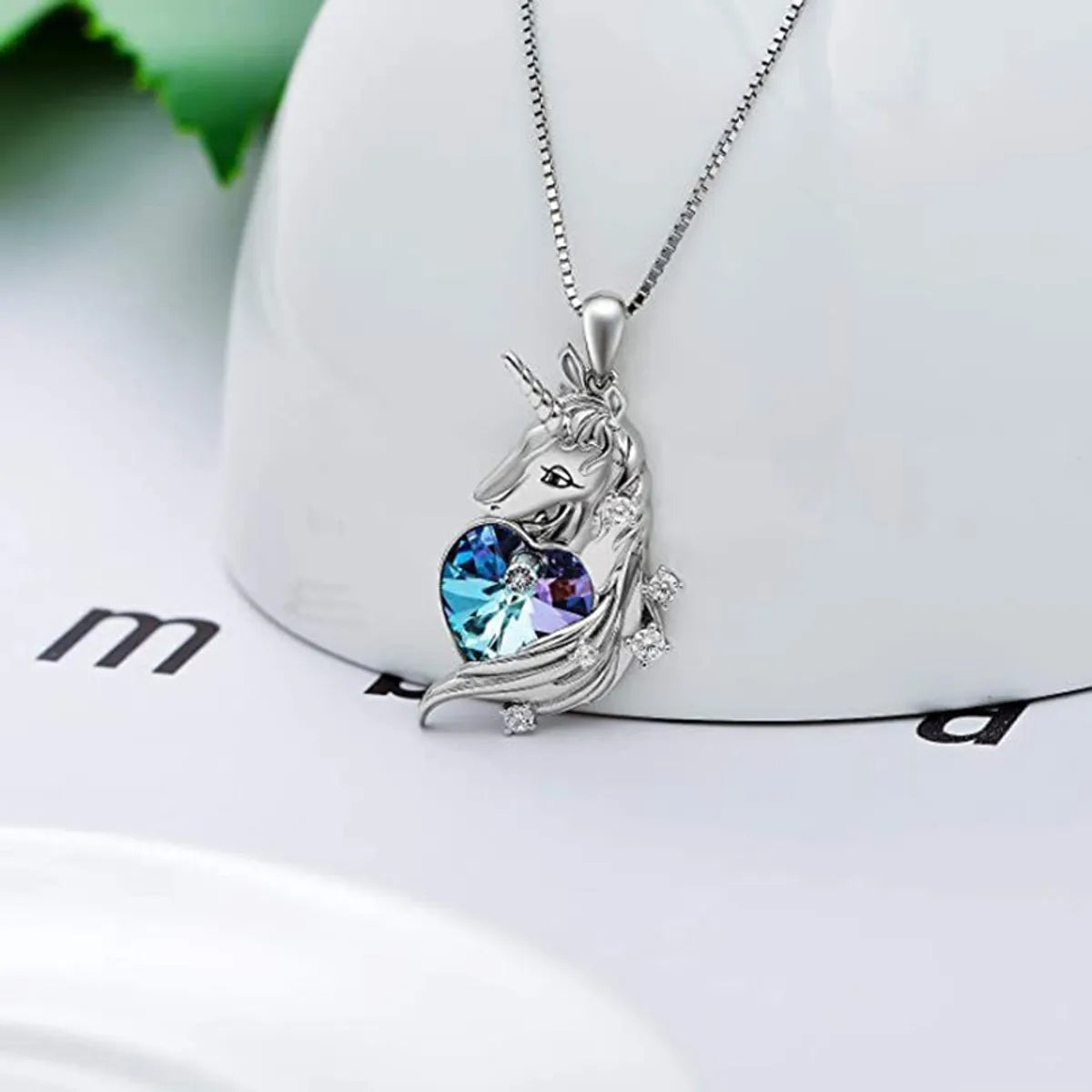 Cute Heart Shape Unicorn Alloy Inlay Rhinestones Pendant Necklace 1 Piece