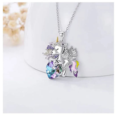 Cute Heart Shape Unicorn Alloy Rhinestone Girl's Necklace 1 Piece