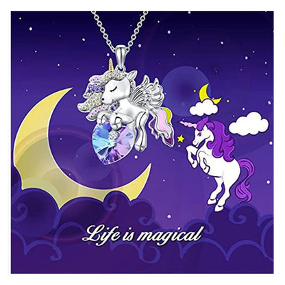 Cute Heart Shape Unicorn Alloy Rhinestone Girl's Necklace 1 Piece