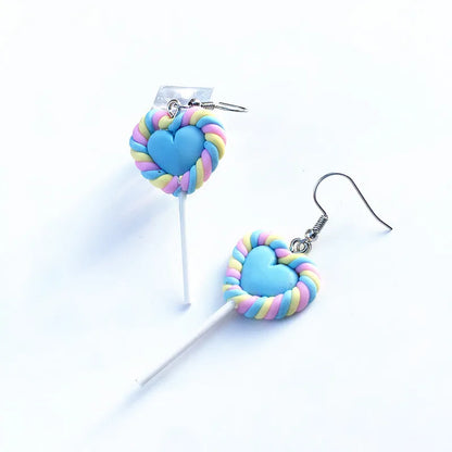 Cute Heart-Shaped Lollipop Earrings Imulation Food Soft  Drop Earrings