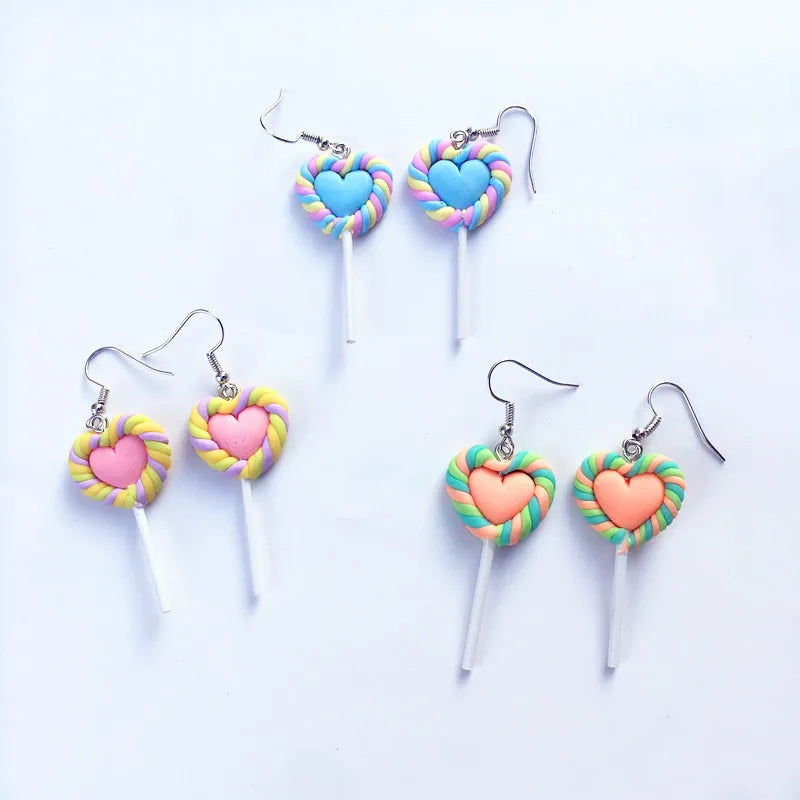 Cute Heart-Shaped Lollipop Earrings Imulation Food Soft  Drop Earrings