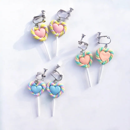 Cute Heart-Shaped Lollipop Earrings Imulation Food Soft  Drop Earrings