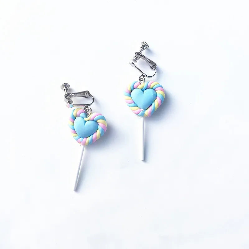 Cute Heart-Shaped Lollipop Earrings Imulation Food Soft  Drop Earrings