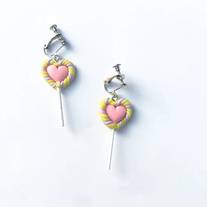 Cute Heart-Shaped Lollipop Earrings Imulation Food Soft  Drop Earrings