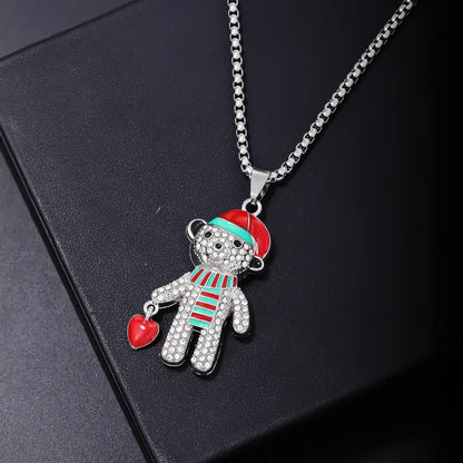 Cute Hip-Hop Little Bear Stainless Steel Alloy Inlay Rhinestones Men'S Pendant Necklace