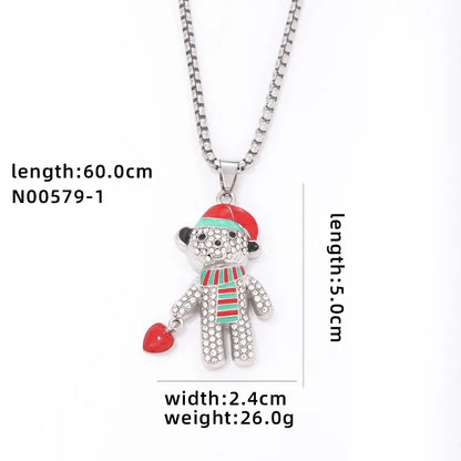 Cute Hip-Hop Little Bear Stainless Steel Alloy Inlay Rhinestones Men'S Pendant Necklace