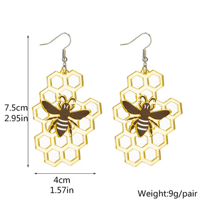 Cute Honeycomb Bee Arylic Transparent Hollow Out Women's Dangling Earrings 1 Pair